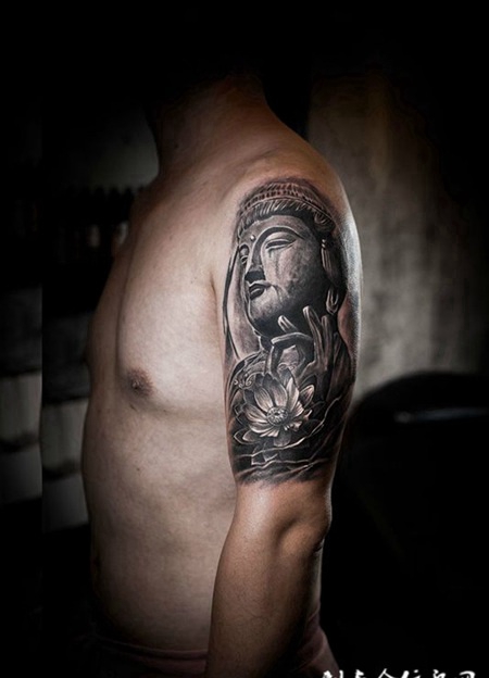 佛前莲花开，手臂佛像莲花创意纹身