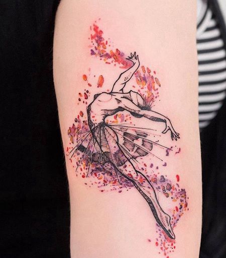 胳膊外侧唯美系列跳芭蕾舞的女孩纹身