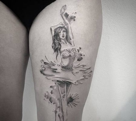美女大腿素描女孩跳芭蕾舞纹身图案