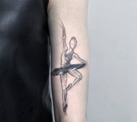 胳膊部位素描元素的芭蕾舞女孩纹身图片