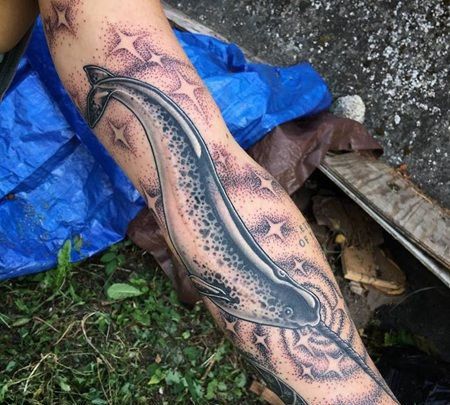 光滑独角鲸纹身图片身体似S曲线