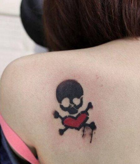 美女肩膀海盗旗帜骷髅头纹身图案