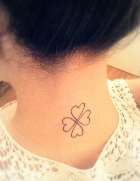 唯美的美女脖子心形四叶草纹身图案