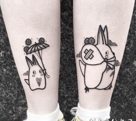 可爱的追随，小腿可爱的龙猫卡通纹身图案