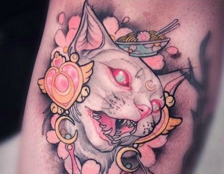 手臂无毛猫斯芬克斯纹身图案