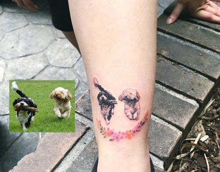 脚脖宠物狗纹身，可爱的狗狗纹身图案