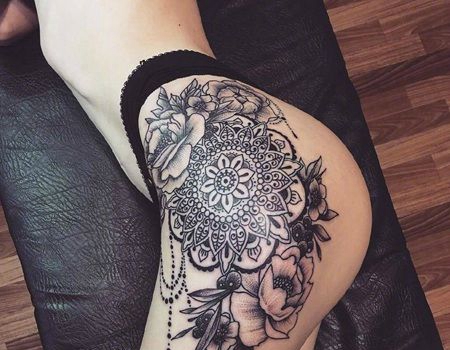 性感素花纹身，精致的臀部私密纹身图案