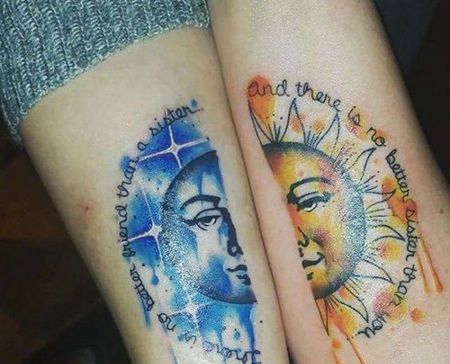 手臂日月纹身，情侣手臂半边月亮和太阳