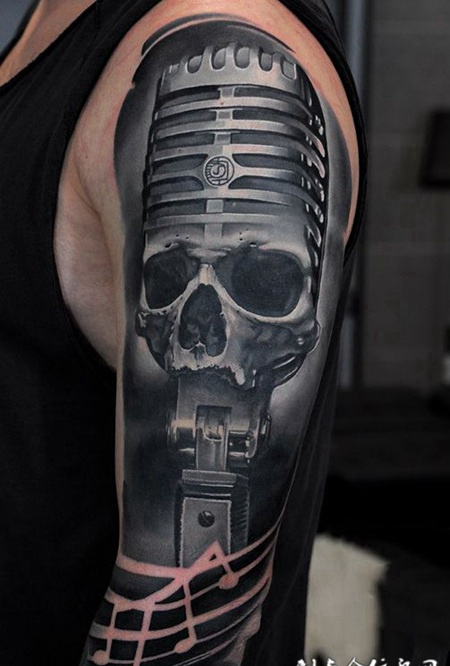 恐怖乐章，手臂骷髅麦克风创意纹身