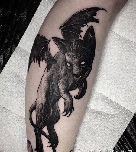 暗黑小恶魔，喵星人恶魔创意纹身图案