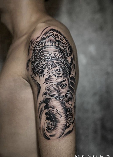 神之凝视，手臂象神霸气纹身图案