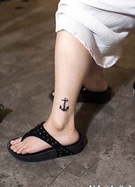 向希望航行，脚踝船锚图腾纹身图案