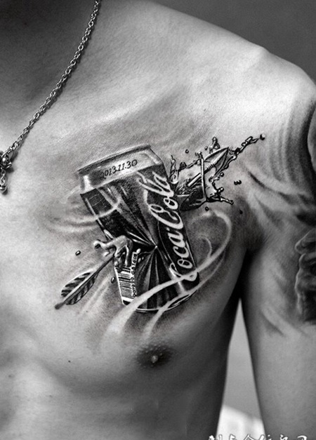 一箭中的，胸口可乐罐创意纹身图案