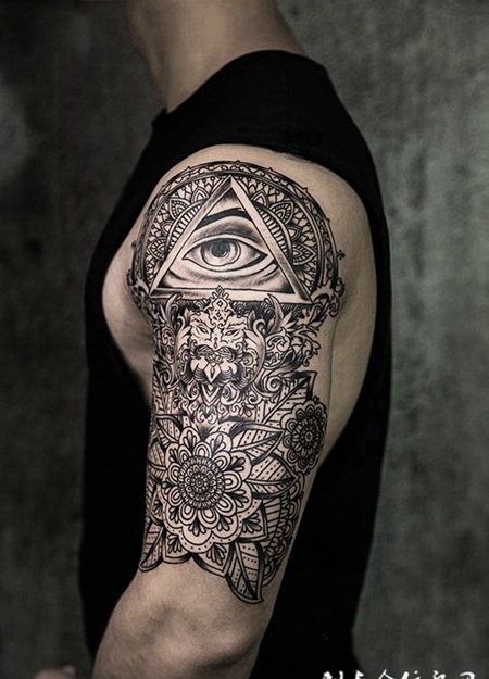 繁复有序，手臂全视之眼梵花图腾纹身图案