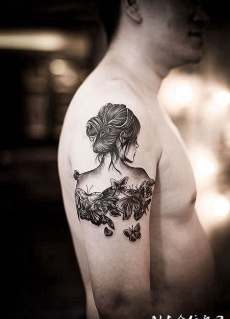 羽化成蝶，手臂蝴蝶女神个性纹身
