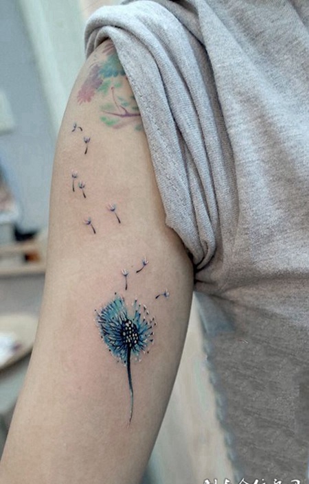 吹向空中的美好，手臂小清新蒲公英个性纹身