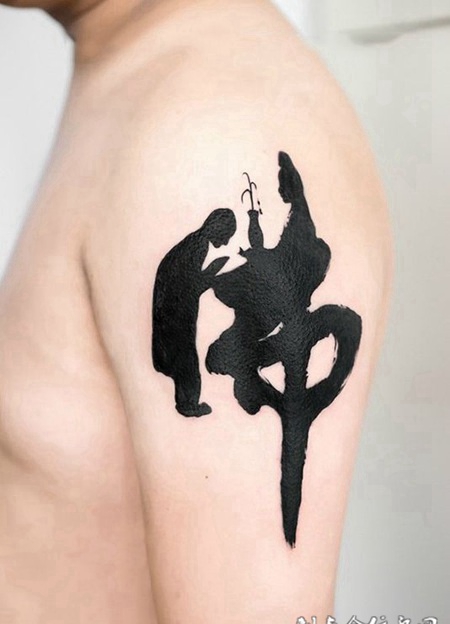 拜佛悟道，手臂汉字创意纹身图案