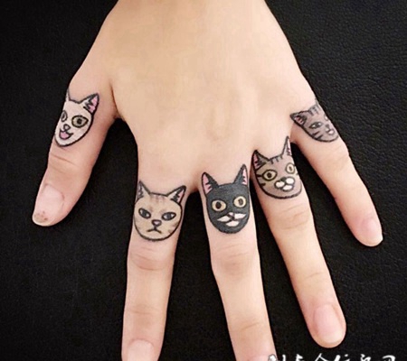 猫奴的执念，手指可爱猫咪卡通头像纹身