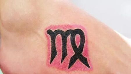 脚背红边处女座纹身图案