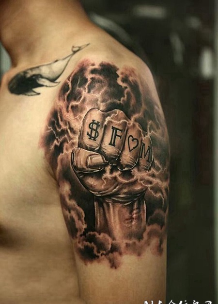 掌控雷电，手臂霸气雷神之手纹身图案