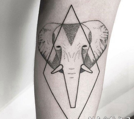 对称之美，几何图形大象点刺手臂纹身
