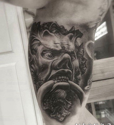 波涛之怒，手臂海神波塞冬肖像纹身图案