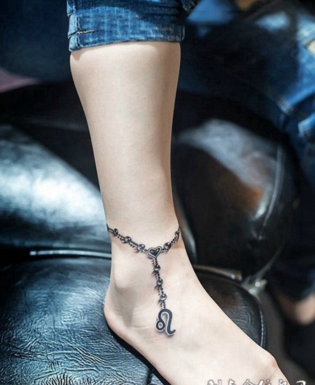 爱心枷锁，脚踝脚链纹身图案
