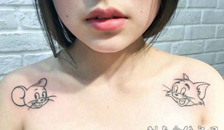 儿时的记忆，锁骨猫和老鼠卡通纹身图案