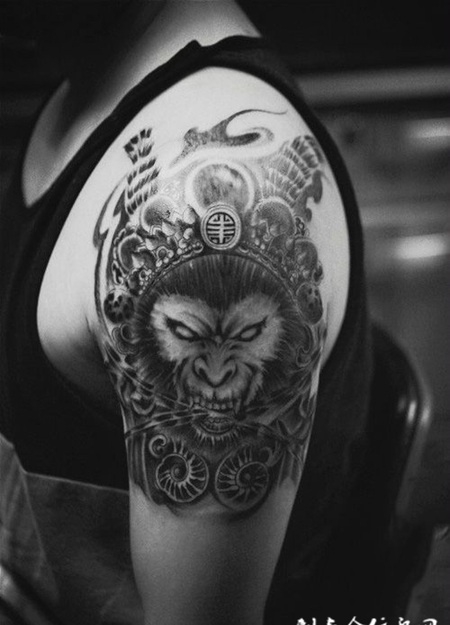 大圣的怒视，手臂霸气斗战胜佛纹身