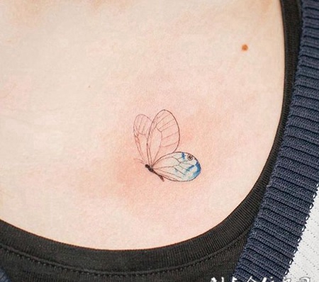 蝶飞舞翩翩，胸口小清新蝴蝶纹身