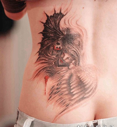 天使与恶魔腰部纹身
