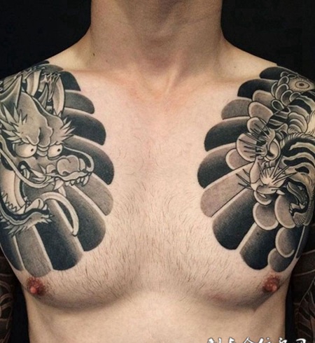 龙争虎斗半甲纹身图案