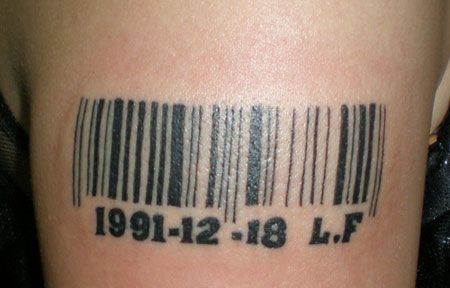 手臂条形码日期纹身图案