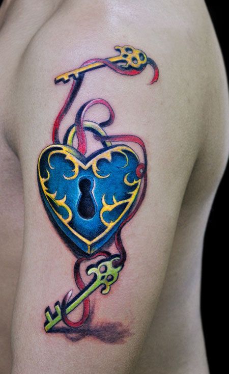 手臂钥匙和锁纹身图案