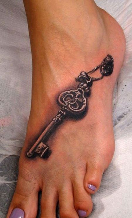 脚背上的钥匙纹身图案
