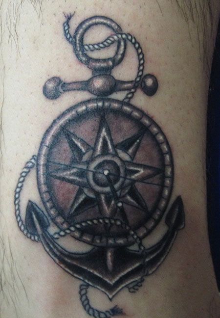 船锚指南针纹身图案