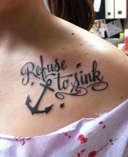 锁骨英文船锚纹身图案