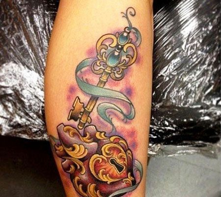小腿钥匙锁纹身图案