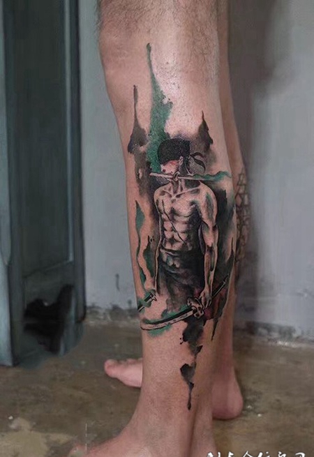 男子汉的誓言，小腿海贼王卡通纹身