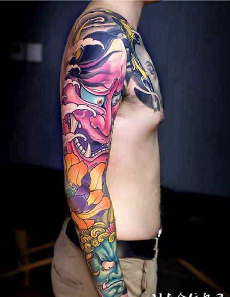 怨念深渊，个性般若花臂纹身