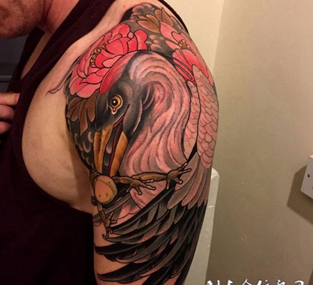 延年益寿，手臂仙鹤彩绘纹身