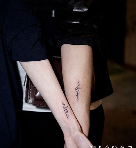 情侣手臂个性心电图纹身图案