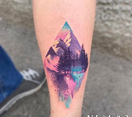湖光山色，好看的风景画彩绘纹身