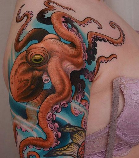 深海巨兽，大臂章鱼彩绘纹身图案