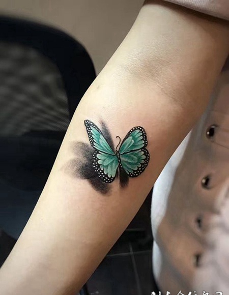 静止的美丽，手臂3d效果蝴蝶纹身图案