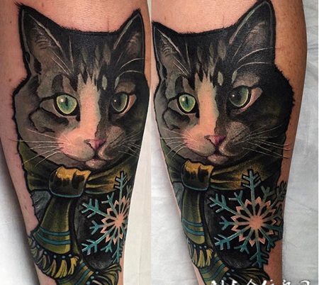 喵星人的注视，手臂猫咪彩绘纹身