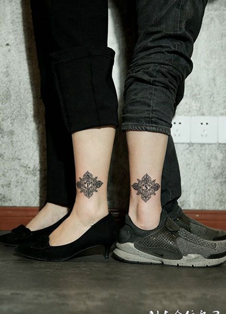 情侣脚踝个性图案纹身图案