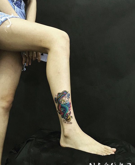 人鱼传说,脚踝美人鱼彩绘纹身