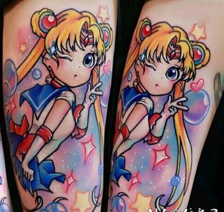 代表正义的美少女，手臂美少女战士卡通彩绘纹身