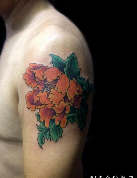 国韵芳华，手臂牡丹花彩绘纹身